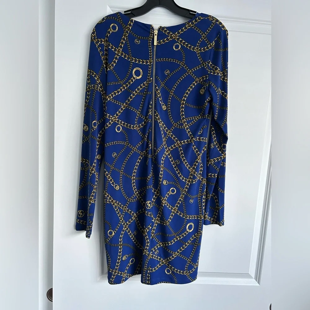 Michael Kors Jersey Knit Chain All Over Print Dress M Pullover Zip Short Casual